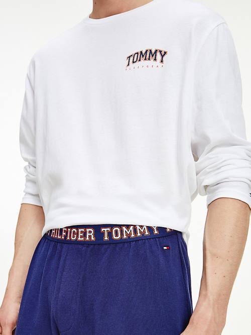 Tommy Hilfiger Long Sleeve Logo Set Moški Pižama Modra | TH248MQC