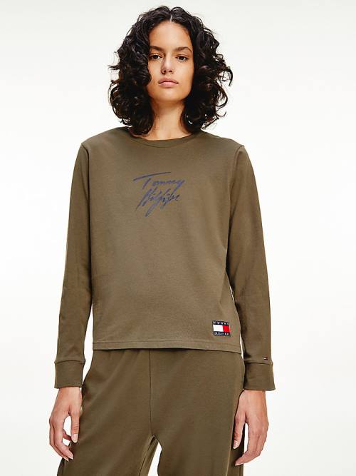 Tommy Hilfiger Long Sleeve Lounge Signature Logo Ženske Majice Kaki | TH256POY