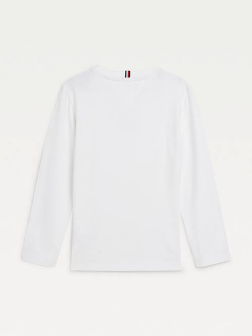 Tommy Hilfiger Long Sleeve Organic Cotton Logo Fantje Majice Bela | TH462YNT