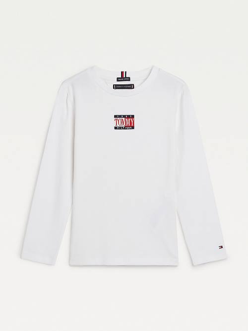 Tommy Hilfiger Long Sleeve Organic Cotton Logo Fantje Majice Bela | TH462YNT