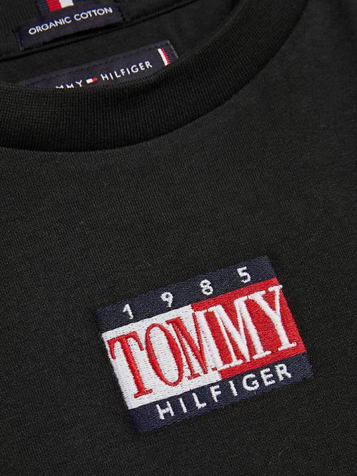 Tommy Hilfiger Long Sleeve Organic Cotton Logo Fantje Majice Črna | TH931NCW