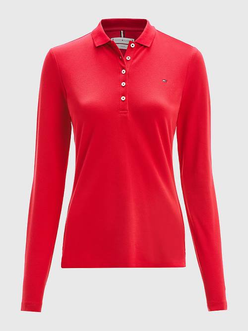 Tommy Hilfiger Long Sleeve Slim Fit Ženske Polo Majica Rdeča | TH915EVD