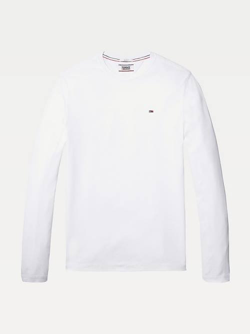 Tommy Hilfiger Long Sleeved Ribbed Organic Cotton Moški Majice Bela | TH318WKF