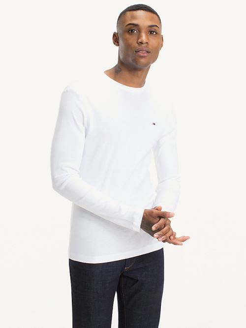 Tommy Hilfiger Long Sleeved Ribbed Organic Cotton Moški Majice Bela | TH318WKF