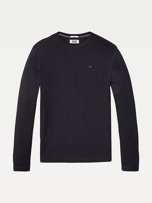 Tommy Hilfiger Long Sleeved Ribbed Organic Cotton Moški Majice Črna | TH405RVD