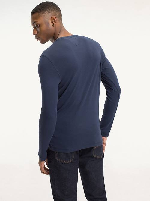 Tommy Hilfiger Long Sleeved Ribbed Organic Cotton Moški Majice Modra | TH692KPM