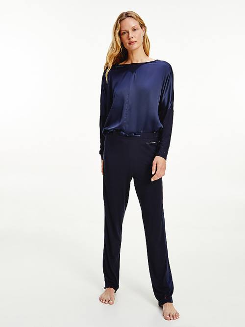 Tommy Hilfiger Lounge Contrast Stripe Stretch Trousers Ženske Pižama Modra | TH036NGU