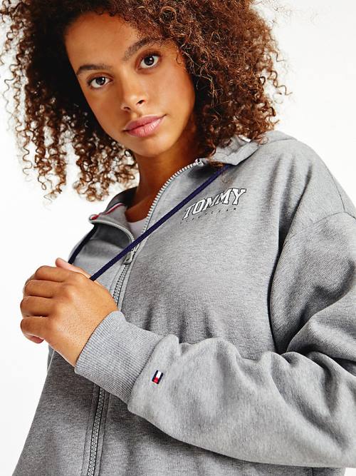 Tommy Hilfiger Lounge Zip-Thru Logo Ženske Pulover s kapuco Siva | TH485IYZ