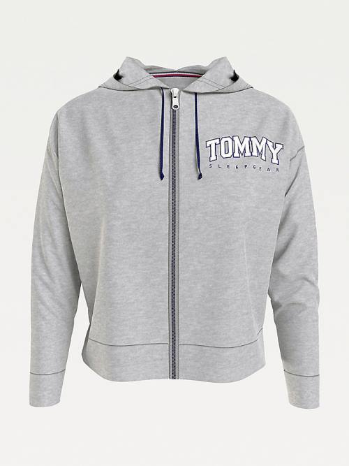 Tommy Hilfiger Lounge Zip-Thru Logo Ženske Pulover s kapuco Siva | TH485IYZ