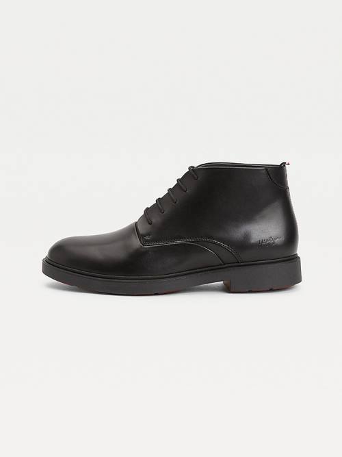 Tommy Hilfiger Low-Rise Leather Lace-Up Moški Škornji Črna | TH796TYJ