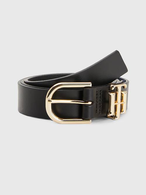 Tommy Hilfiger Luxe Leather Monogram Ženske Pas Za Hlače Črna | TH157LKB