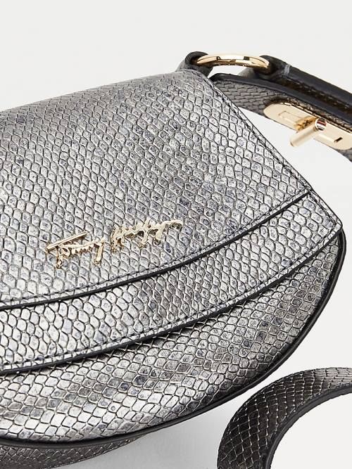 Tommy Hilfiger Luxe Leather Small Metallic Crossover Ženske Torbice Siva | TH937MEA