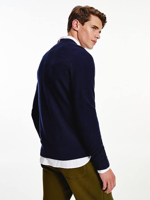 Tommy Hilfiger Luxury Wool Textured Jumper Moški Puloverji Modra | TH239EID