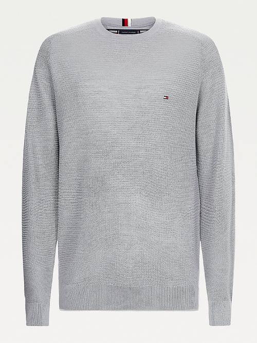 Tommy Hilfiger Luxury Wool Textured Jumper Moški Puloverji Siva | TH567ILO