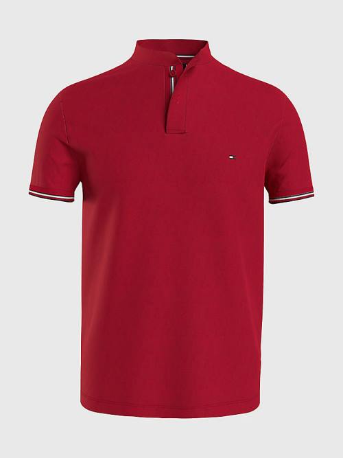 Tommy Hilfiger Mandarin Collar Slim Fit Moški Polo Majica Rdeča | TH153ZSV