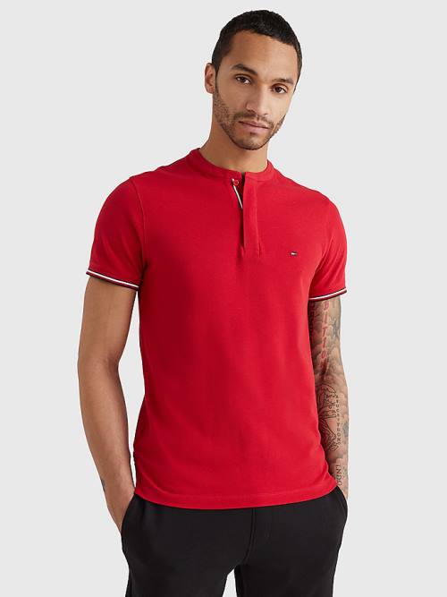 Tommy Hilfiger Mandarin Collar Slim Fit Moški Polo Majica Rdeča | TH153ZSV