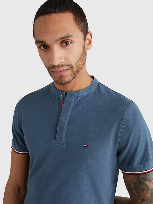 Tommy Hilfiger Mandarin Collar Slim Fit Moški Polo Majica Modra | TH589CKY