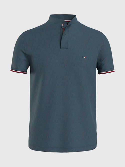 Tommy Hilfiger Mandarin Collar Slim Fit Moški Polo Majica Modra | TH589CKY