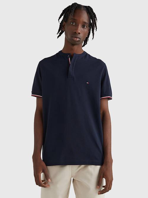 Tommy Hilfiger Mandarin Collar Slim Fit Moški Polo Majica Modra | TH620RGX