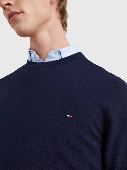 Tommy Hilfiger Merino Wool Crew Neck Jumper Moški Puloverji Modra | TH281FPW