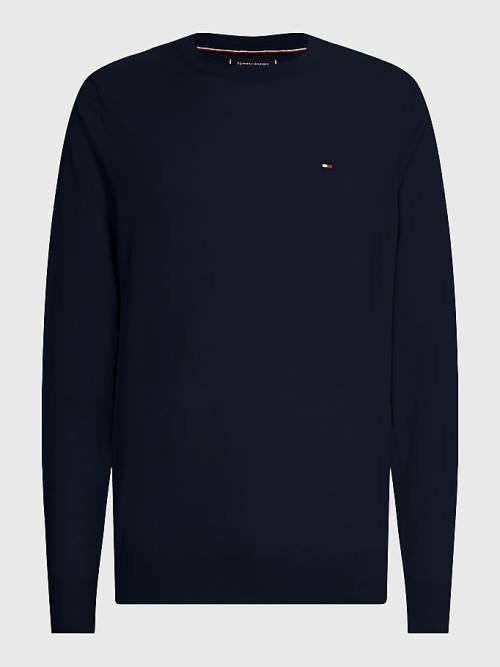 Tommy Hilfiger Merino Wool Crew Neck Jumper Moški Puloverji Modra | TH281FPW