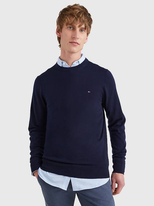 Tommy Hilfiger Merino Wool Crew Neck Jumper Moški Puloverji Modra | TH281FPW