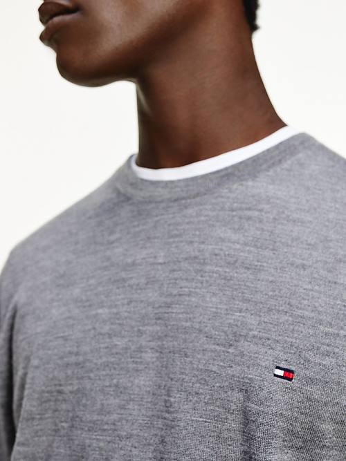 Tommy Hilfiger Merino Wool Crew Neck Jumper Moški Puloverji Siva | TH735GKC