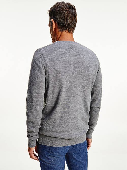 Tommy Hilfiger Merino Wool Crew Neck Jumper Moški Puloverji Siva | TH735GKC