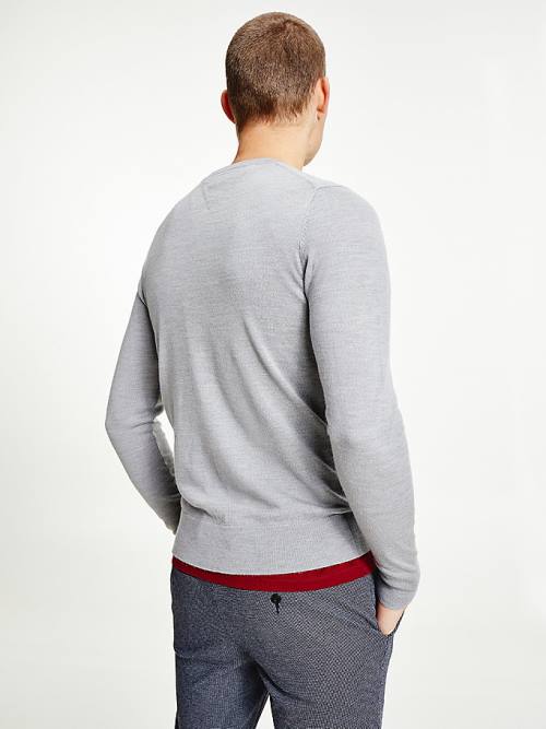 Tommy Hilfiger Merino Wool Crew Neck Jumper Moški Puloverji Siva | TH768UOH