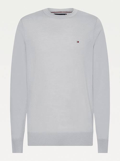 Tommy Hilfiger Merino Wool Crew Neck Jumper Moški Puloverji Siva | TH768UOH