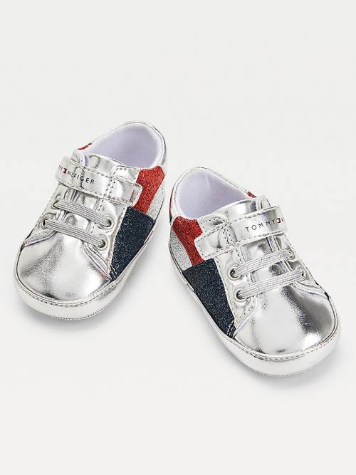 Tommy Hilfiger Metallic Glitter Lace-Up Dekleta Superge Srebrna | TH390RHD