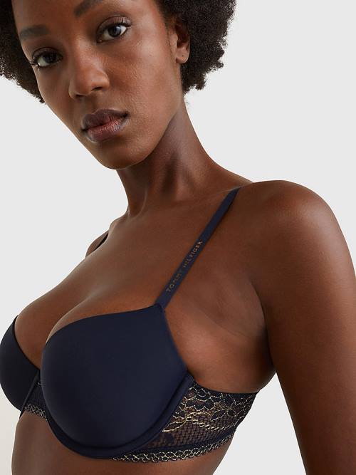 Tommy Hilfiger Metallic Lace Balconette Bra Ženske Spodnje Perilo Modra | TH269HIP