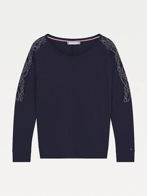 Tommy Hilfiger Metallic Lace Trim Long Sleeve Ženske Pižama Modra | TH285HZK