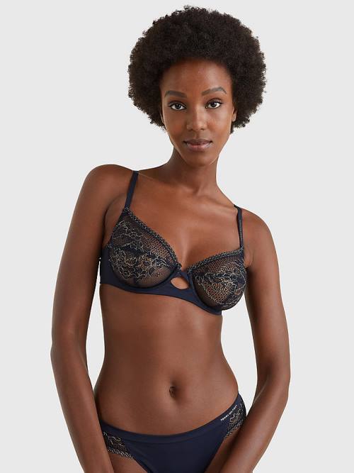 Tommy Hilfiger Metallic Lace Underwired Bra Ženske Spodnje Perilo Modra | TH910XQD