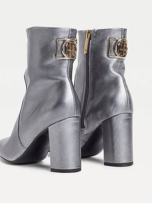 Tommy Hilfiger Metallic Leather High Heel Ženske Škornji Siva | TH015UOE