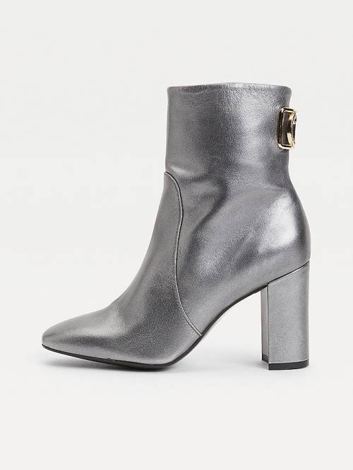 Tommy Hilfiger Metallic Leather High Heel Ženske Škornji Siva | TH015UOE