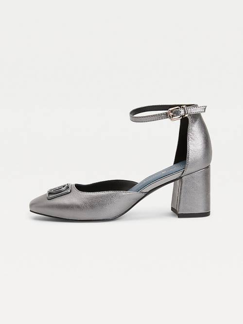 Tommy Hilfiger Metallic Leather Square Toe Pumps Ženske Visoke Pete Siva | TH701RQO