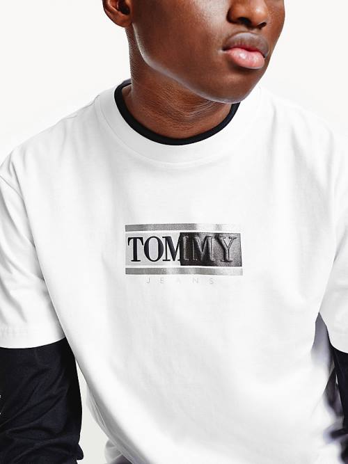 Tommy Hilfiger Metallic Logo Organic Cotton Classic Moški Majice Bela | TH190JUW