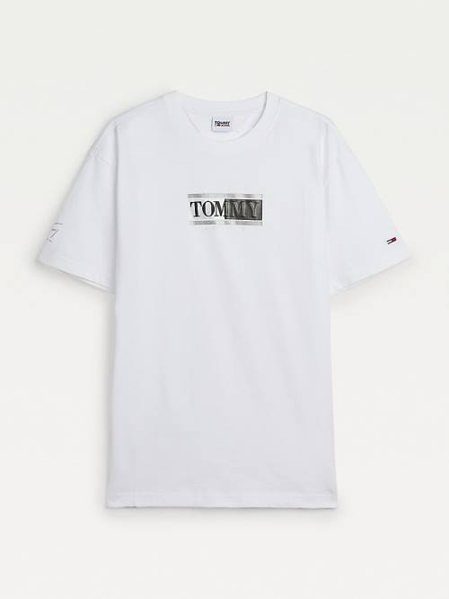 Tommy Hilfiger Metallic Logo Organic Cotton Classic Moški Majice Bela | TH190JUW