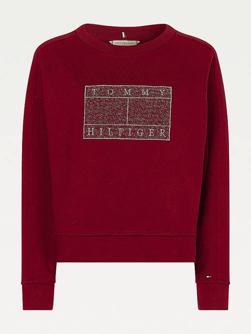 Tommy Hilfiger Metallic Logo Relaxed Crew Neck Ženske Pulover Vijolična | TH607ZGT