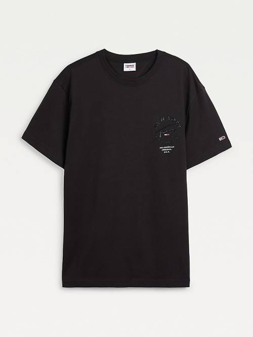 Tommy Hilfiger Metallic Tonal Logo Organic Cotton Moški Majice Črna | TH451FTN