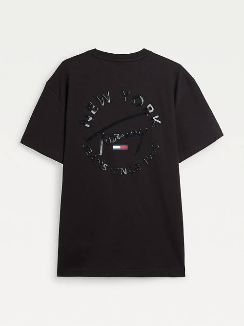 Tommy Hilfiger Metallic Tonal Logo Organic Cotton Moški Majice Črna | TH451FTN