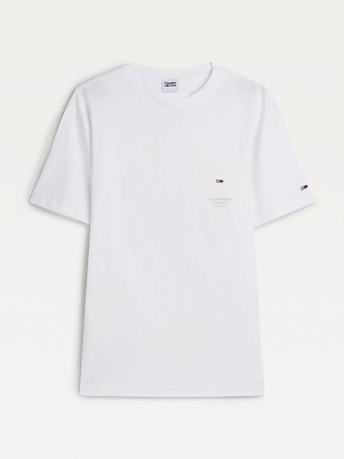 Tommy Hilfiger Metallic Tonal Logo Organic Cotton Moški Majice Bela | TH602ARK