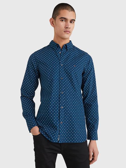 Tommy Hilfiger Micro Print Poplin Slim Fit Moški Srajce Modra | TH254GSA