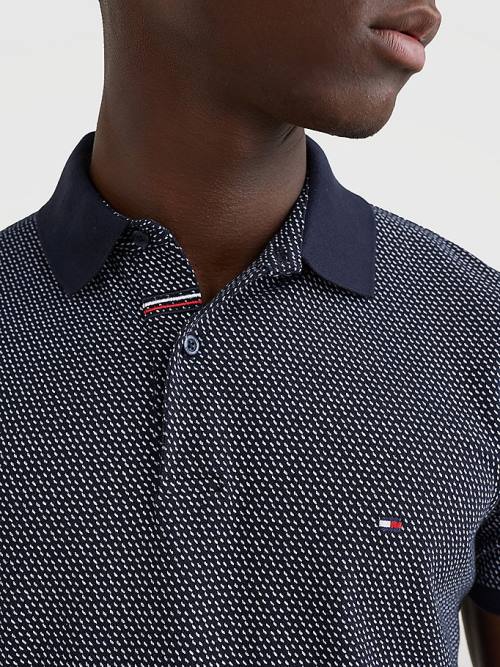 Tommy Hilfiger Micro Print Slim Fit Moški Polo Majica Modra | TH145DXP