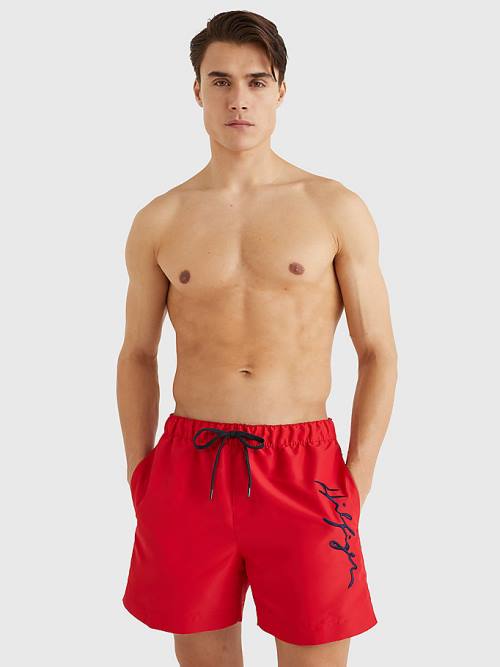 Tommy Hilfiger Mid Length Signature Logo Shorts Moški Kopalke Rdeča | TH625XNK