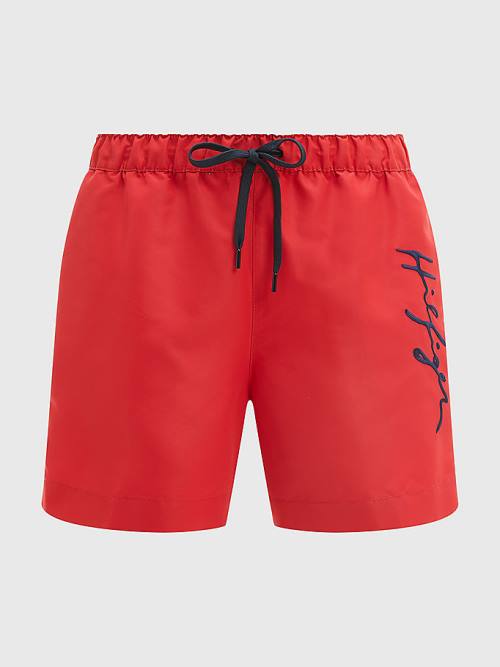 Tommy Hilfiger Mid Length Signature Logo Shorts Moški Kopalke Rdeča | TH625XNK