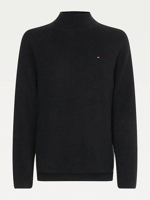 Tommy Hilfiger Mock Turtleneck Organic Cotton Knit Jumper Ženske Puloverji Črna | TH278NUE