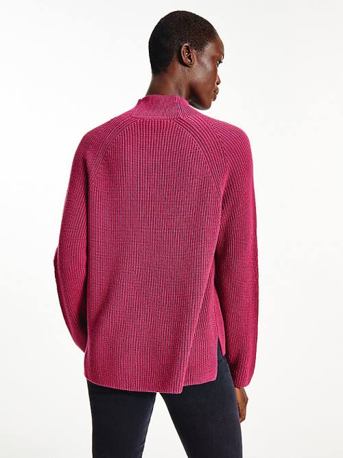 Tommy Hilfiger Mock Turtleneck Organic Cotton Knit Jumper Ženske Puloverji Rdeča | TH345PDT