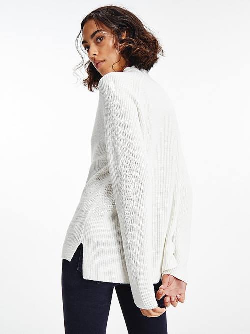 Tommy Hilfiger Mock Turtleneck Organic Cotton Knit Jumper Ženske Puloverji Bela | TH623BLA